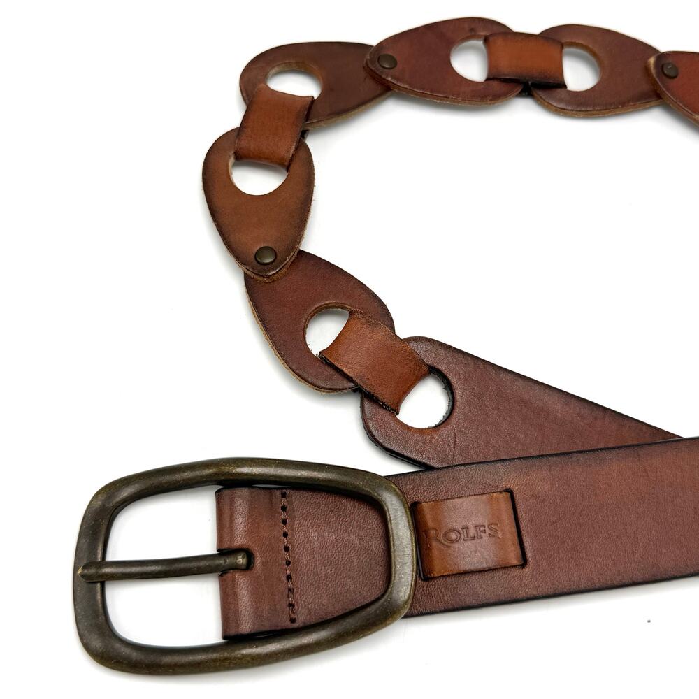 Rolfs Linked Leather Belt L 32-36 Brown Cut Outs Boho Western Equestrian Hippie - Picture 2 of 7